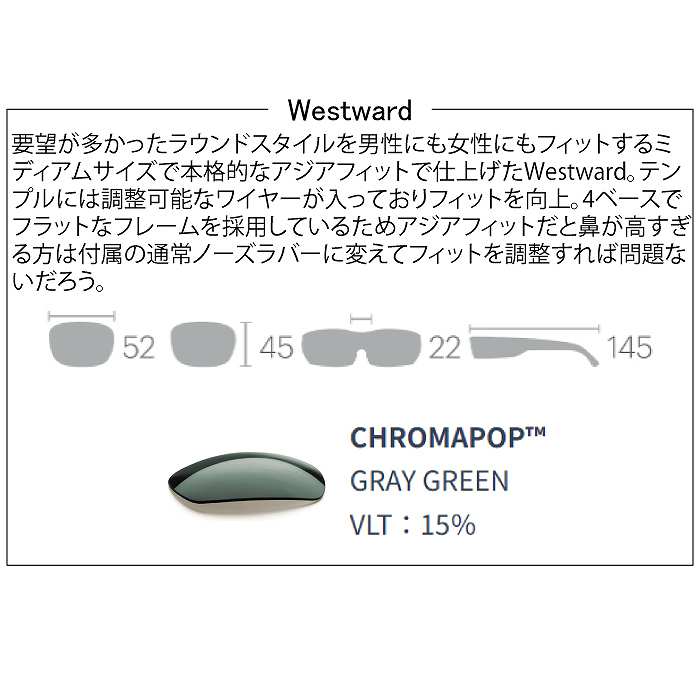SMITH スミス Westward Asia Fit ウエストワード Matte Black CP-Gray Green 240010479 クロマポップ スミスサングラス 偏光 SMITH スミス Westward Asia Fit ウエストワード Matte Black CP-Gray