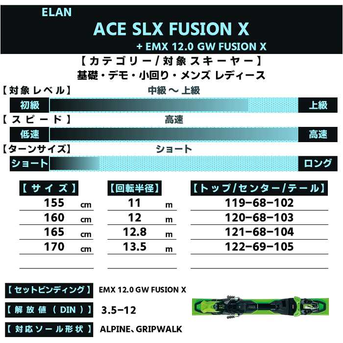 elan エラン スキー板 2026 ELAN ACE SLX FUSION X + EMX 12.0