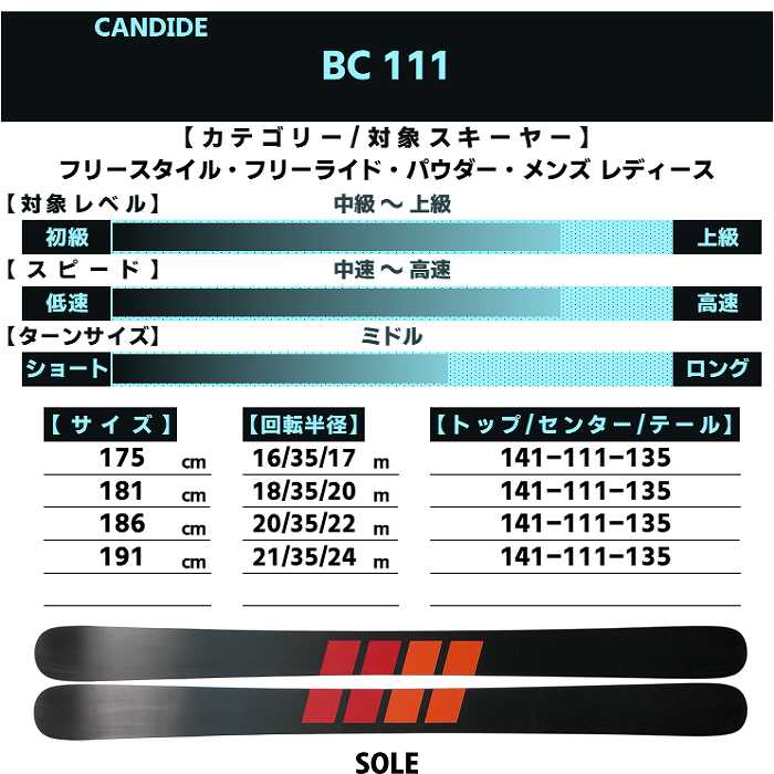 キャンデッド スキー板 2026 CANDIDE SKIS BC 111 ビーシー 板単品 25