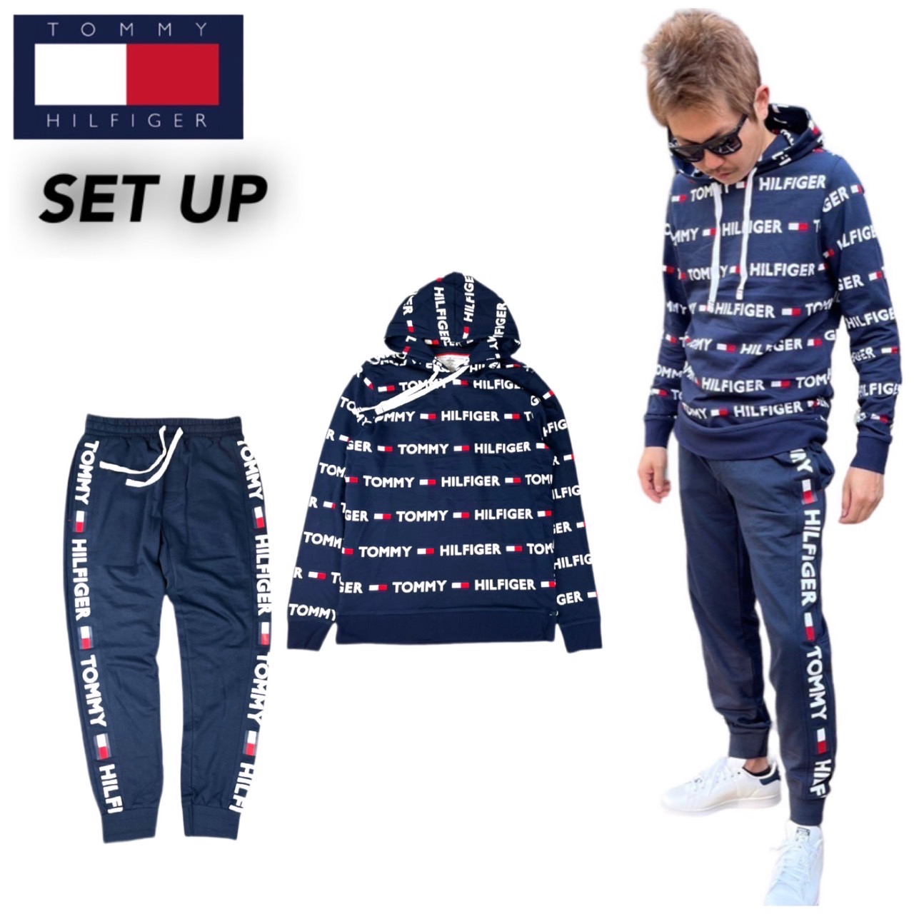 トミーヒルフィガー TOMMY HILFIGER セットアップ 上下 パーカー 09T4165/09T3753 長袖 ボトムス サイドロゴ 長袖 スウェット メンズ ジョガーパンツ 部屋着 2点｜staiwan｜03