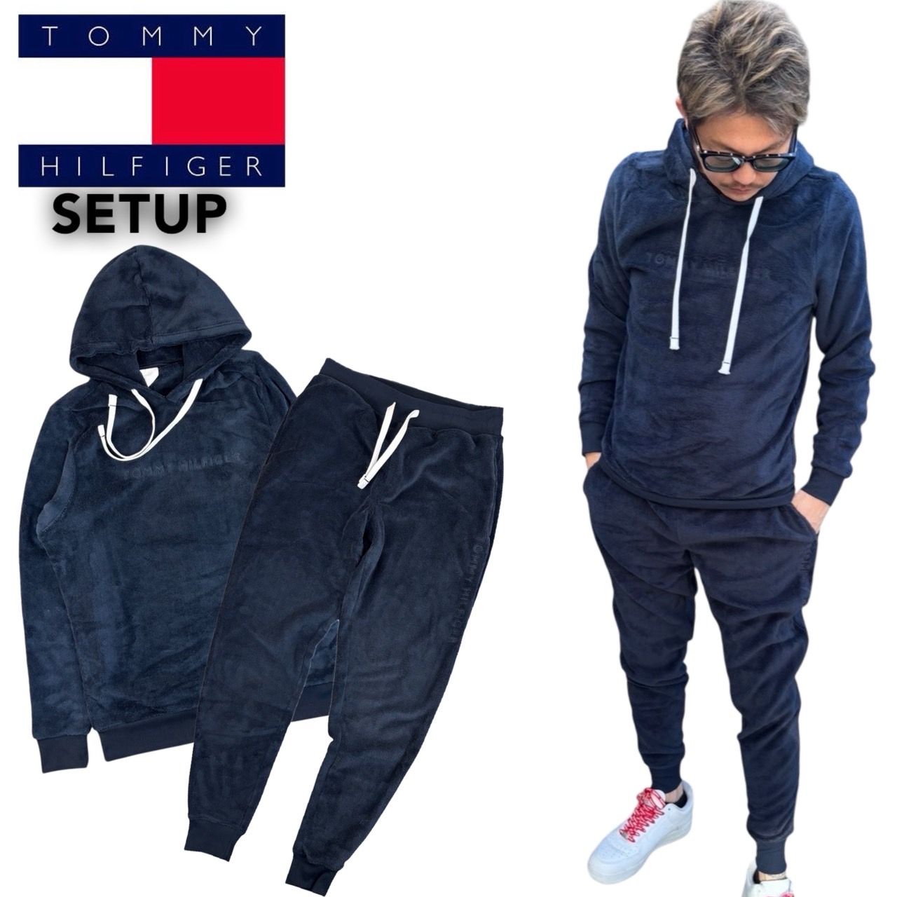 トミーヒルフィガー   ボア セットアップ 上下2点セット 09T4533/09T4534 パーカー スウェット フリース 刺繍ロゴ ジョガーパンツ ルームウェア TOMMY HILFIGER（トミー・ヒルフィガー） ボア セットアップ 上下2点