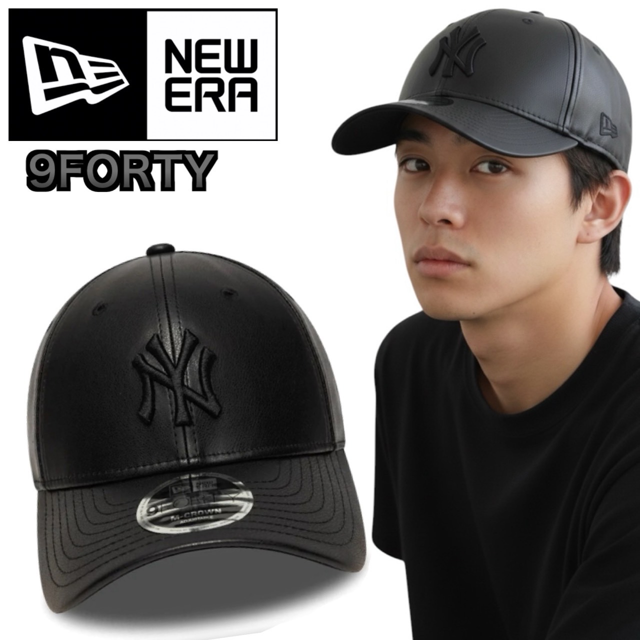 【日本未発売/美品】ニューエラ 本革 9FORTY ヤンキース M-Crown NEW ERA（ニューエラ） キャップ クラウン レディース レザー 940
