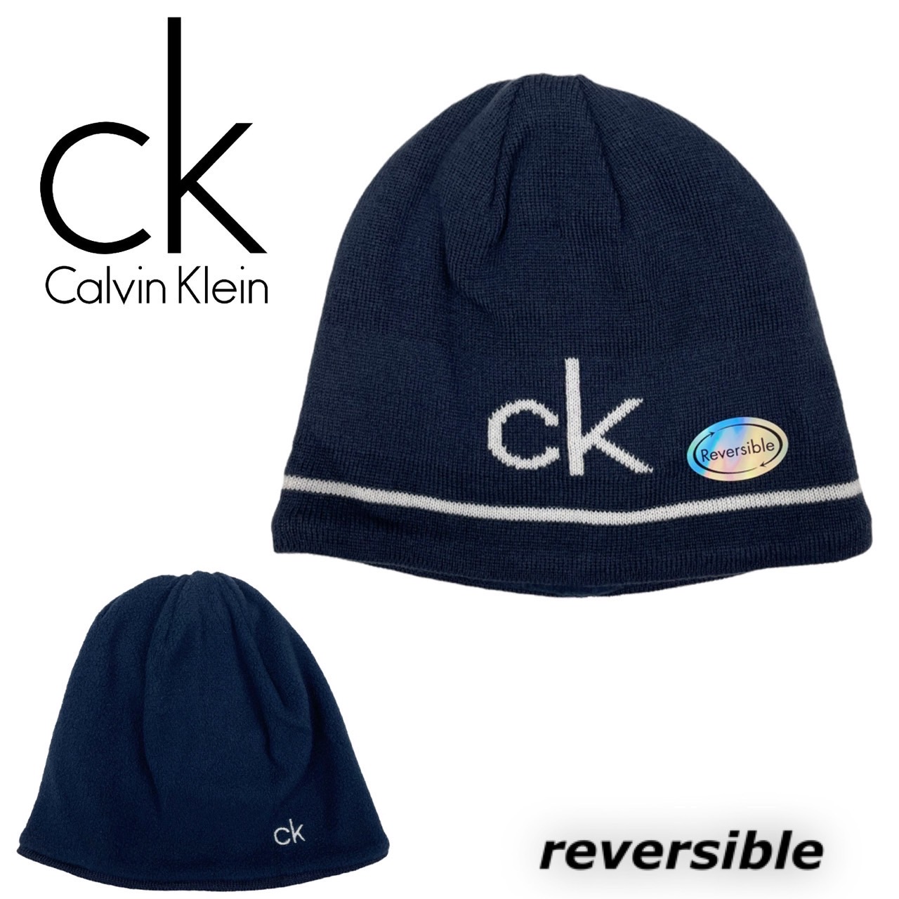 カルバンクライン Calvin Klein ビーニー ニット帽子 メンズ ゴルフ リバーシブル CKMA21544 ネイビー CALVIN KLEIN  GOLF REVERSIBLE BEANIE