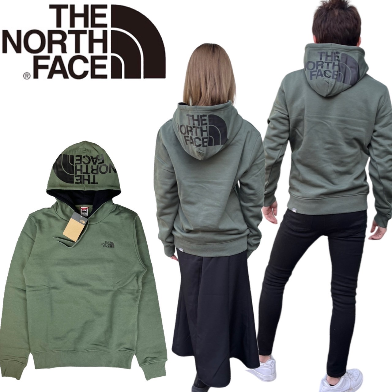 Mサイズ相当☆限定☆The North Face フードプリントパーカー カーキ-