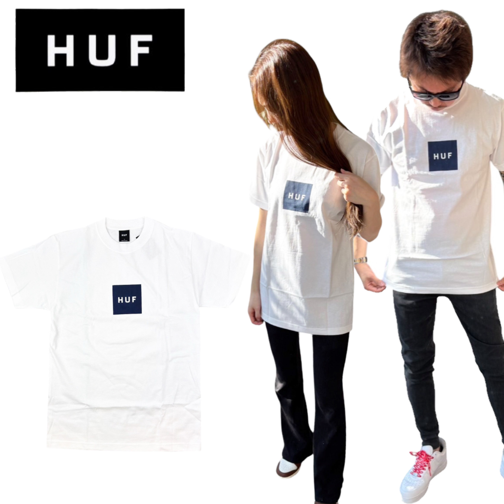 HUF（ハフ） 半袖 Tシャツ TS01666/TS01954 ボックスロゴ 前ロゴ