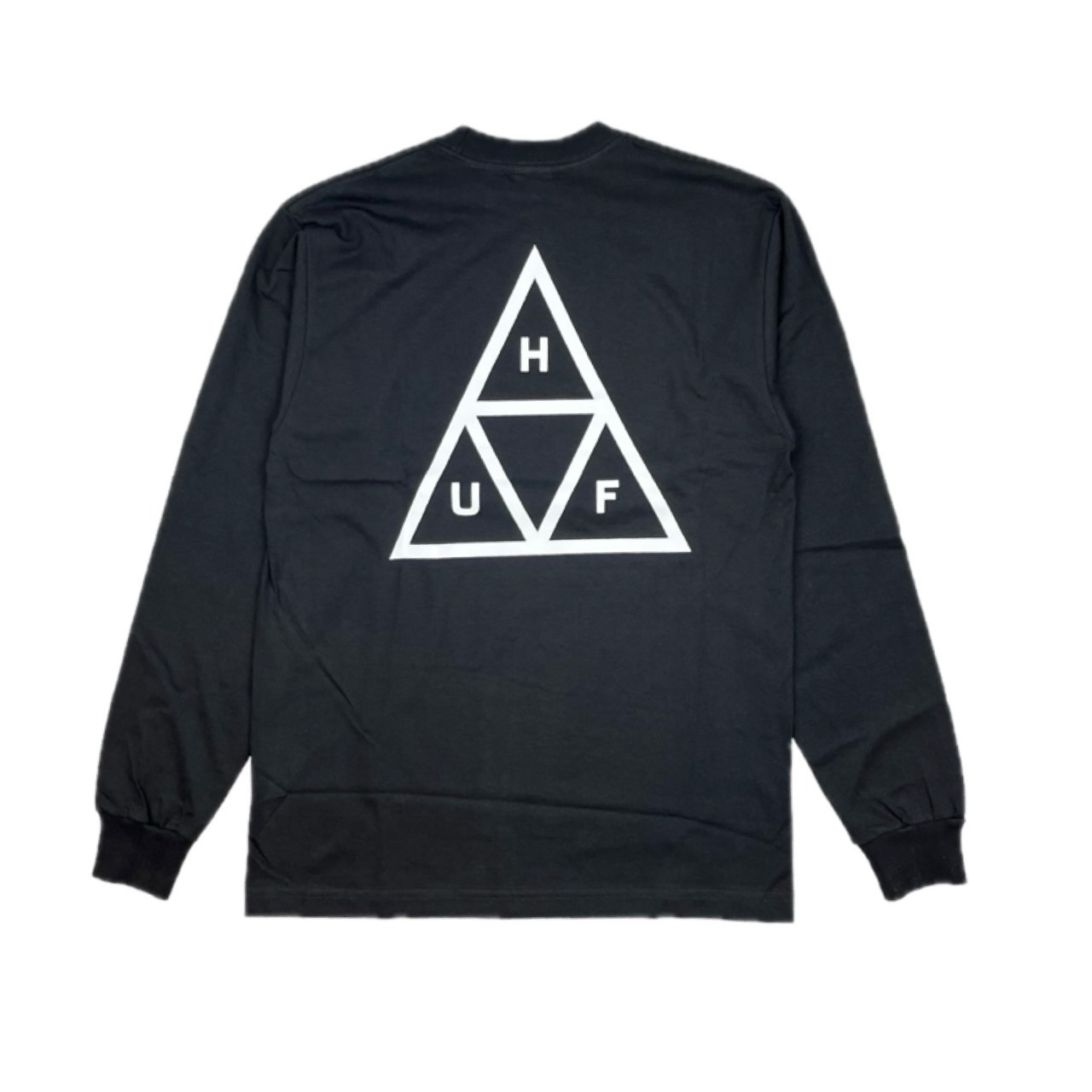 FR2 HUF コラボ 長袖 カットソー ロンT 黒 バックロゴ 刺繍 L 美品 HUF（ハフ） 長袖 Tシャツ TS01935 トライアングル 三角ロゴ メンズ