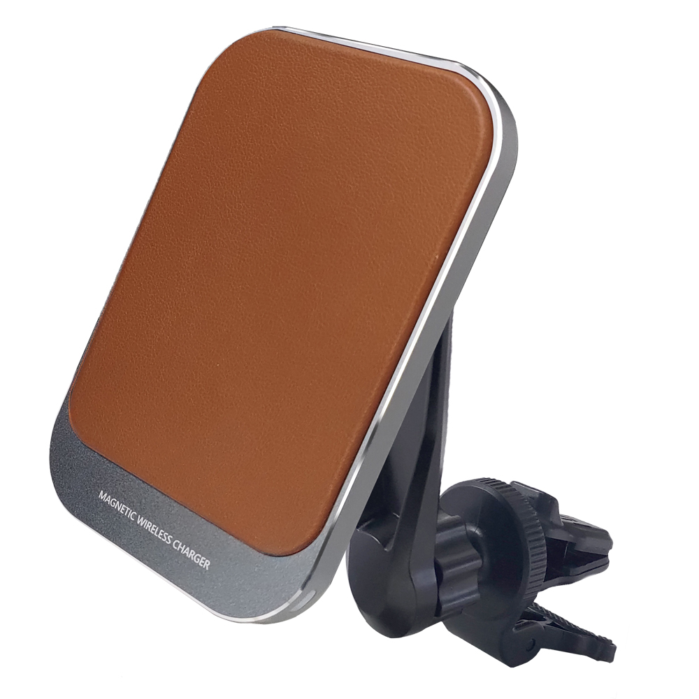 Magsafe スマホホルダー レザー仕様 車 マグセーフ Qi2 ワイヤレス充電 高級PVCレザー マグネット 車 急速充電 車載用 磁石 ブラウン ブラック | ステークホルダー | 01