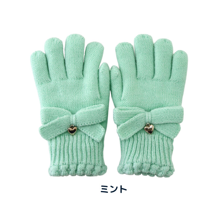 stample  スタンプル リボンニットグローブ キッズ 子供 手袋 暖かい 冬 リボン ハート ラメ チャーム付き ボア 5本指 てぶくろ | stample | 05