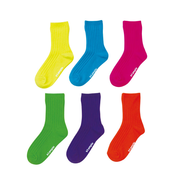 stample スタンプル 72994 ネオン リブ クルーソックス 6P  靴下 無地 派手 推し色 キッズ ジュニア レディース 滑り止め | stample | 01