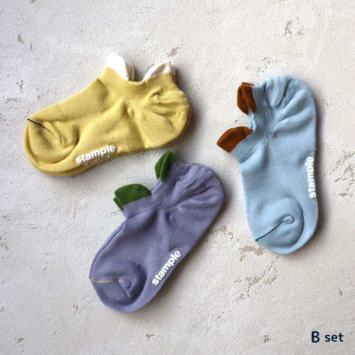 stample スタンプル 73129  カラータブ ローカットソックス3足組 靴下 キッズ ジュニア レディース 滑り止め | stample | 02