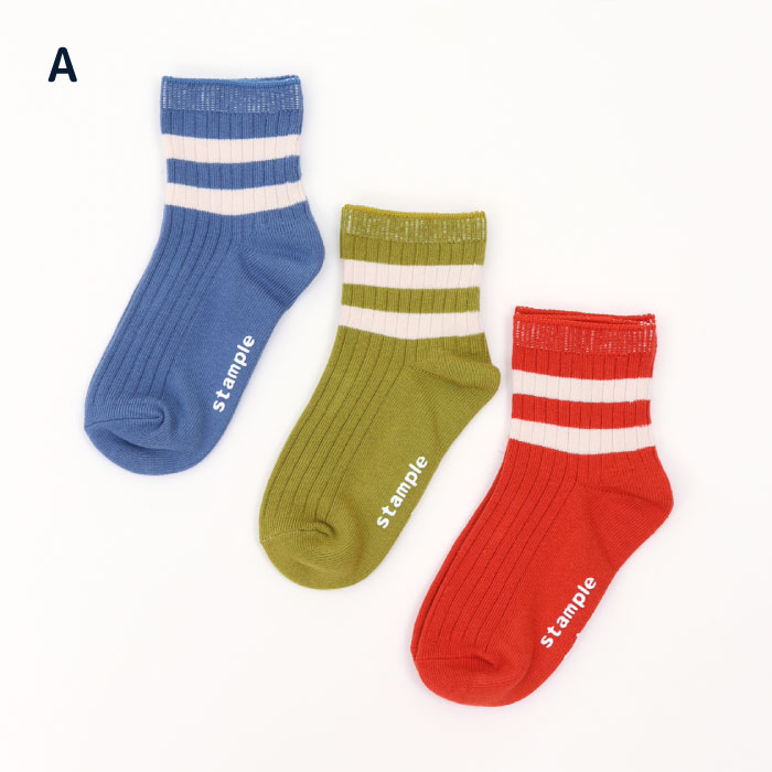 stample スタンプル 73133 ホワイトライン ショートソックス 3足組   滑り止め 靴下 ライン リブ 2025 春 夏 | stample | 01