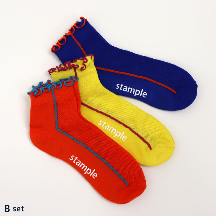 stample スタンプル 73155 メッシュ メロウ ライン ショートソックス 3足組   滑り止め 靴下 メッシュ フリル 2025 春 夏 | stample | 02