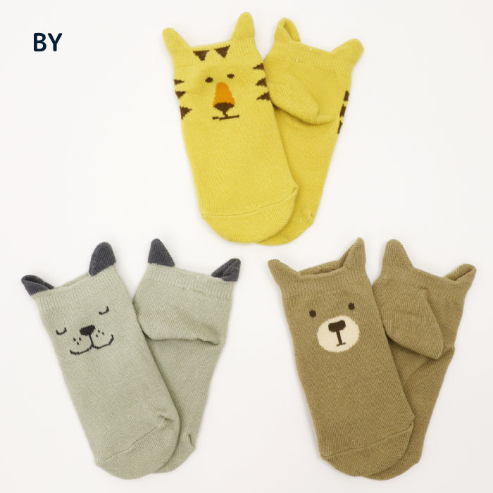 stample スタンプル 73156  耳付きアニマル園児アンクルソックス 2025 春 夏 靴下 子供 キッズ 通園 女の子 男の子 動物 滑り止め | stample | 01