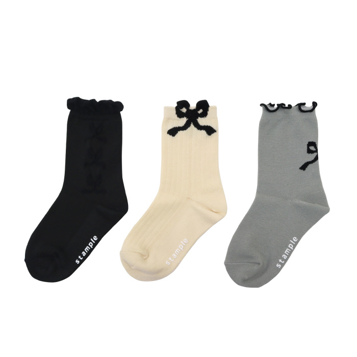 stample スタンプル  リボンリボンクルーソックス 3足組 靴下 ジュニア レディース 73282 おしゃれ | stample | 01