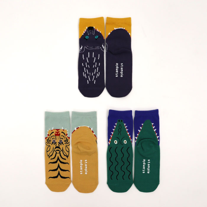 stample スタンプル 73303 パクッ！ ショートソックス 3足組 アニマル 滑り止め 靴下 女の子 男の子 レディース | stample | 01