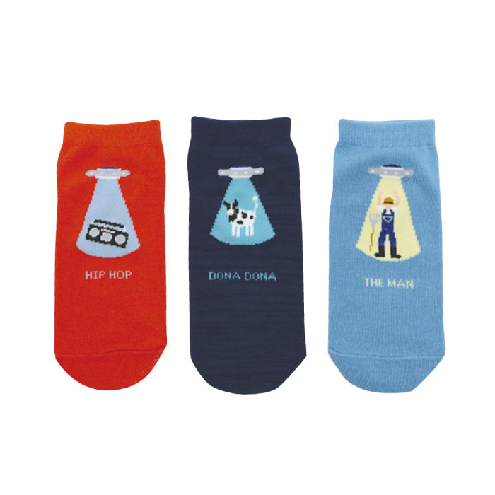 stample いろいろキャトル ミューティーレーション アンクルソックス 3足組 73305 キッズ 靴下 男の子 女の子 おもしろい UFO | stample | 01