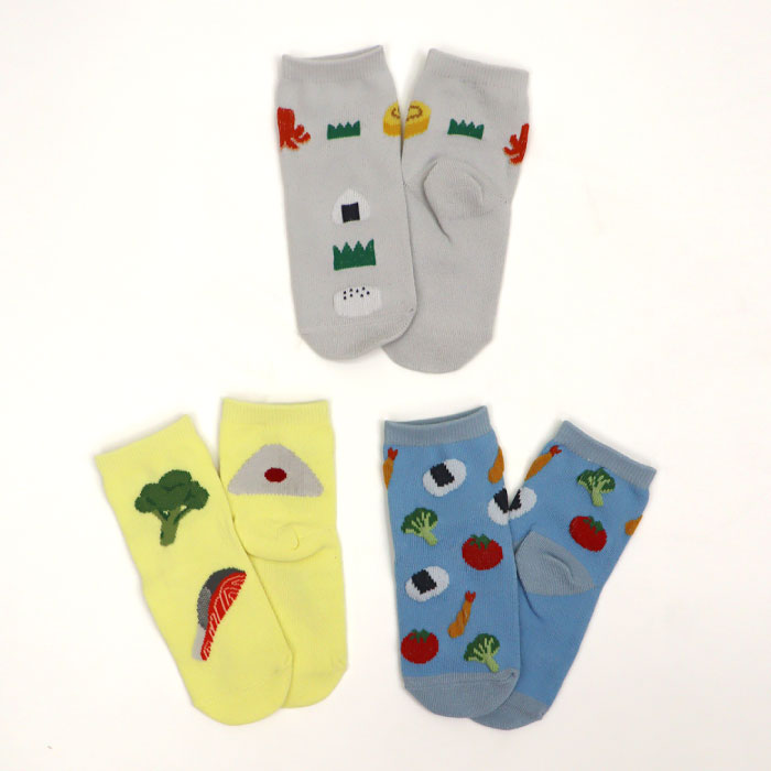 stample スタンプル 73313 お弁当 ショートソックス 3足組 おにぎり 滑り止め 靴下 女の子 男の子 レディース | stample | 01