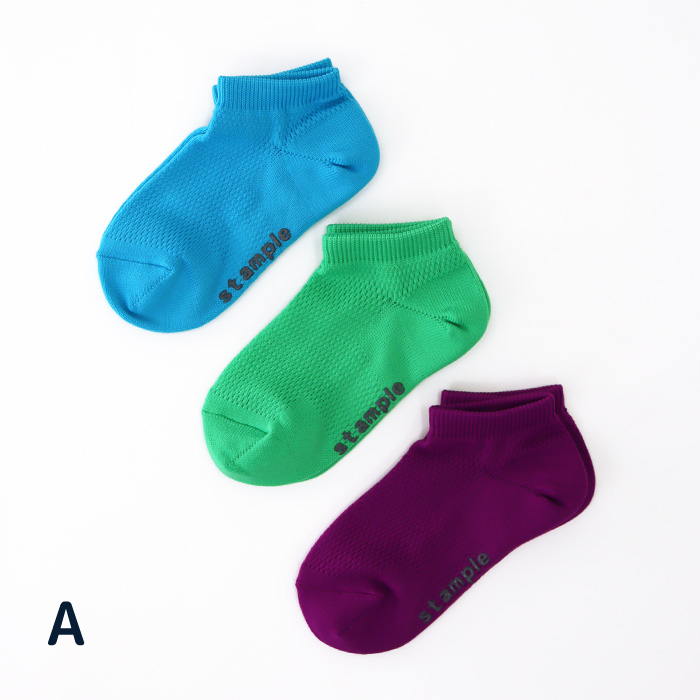 stample スタンプル 73323 ネオンカラーメッシュアンクルソックス 3足組 靴下 メッシュ 涼しい キッズ 男の子 おしゃれ キッズ カラフル | stample | 01