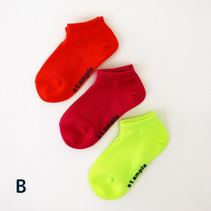 stample スタンプル 73323 ネオンカラーメッシュアンクルソックス 3足組 靴下 メッシュ 涼しい キッズ 男の子 おしゃれ キッズ カラフル | stample | 02