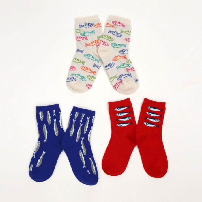 stample スタンプル 73398 おしゃれ小魚ショートソックス 3足組 さかな おさかな 魚 滑り止め 靴下 女の子 男の子 レディース | stample | 01