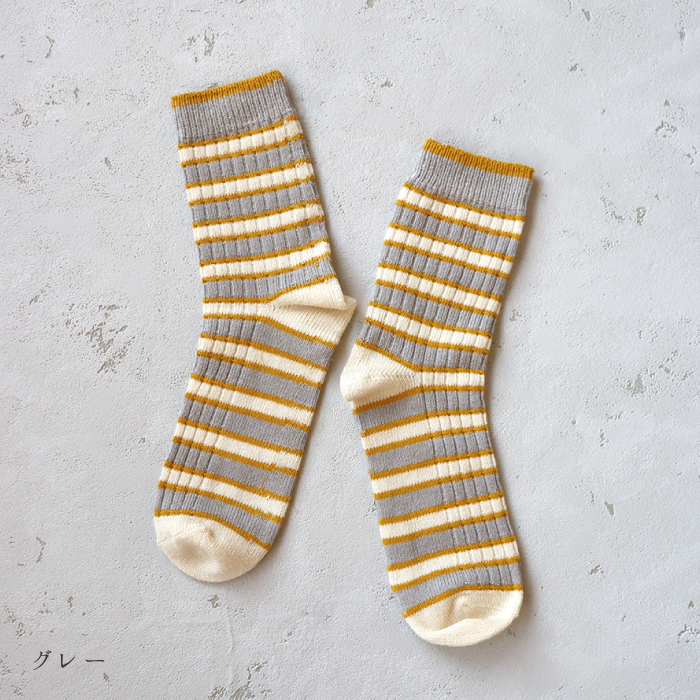 TAWARA（たわら） 綿麻 ボーダークルーソックス 1P 靴下 レディース おしゃれ かわいい リネン コットン ボーダー | TAWARA | 02