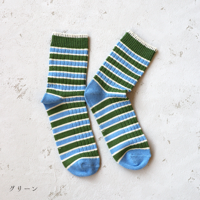 TAWARA（たわら） 綿麻 ボーダークルーソックス 1P 靴下 レディース おしゃれ かわいい リネン コットン ボーダー | TAWARA | 04