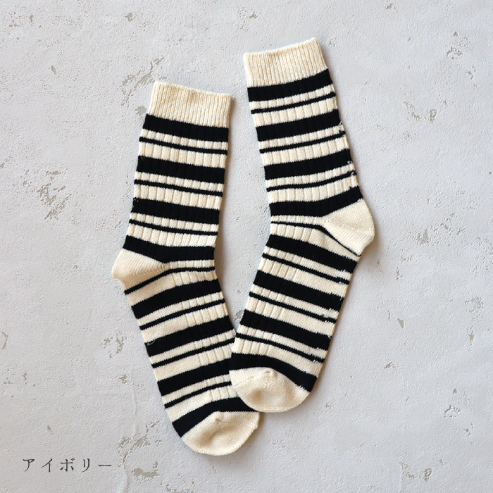TAWARA（たわら） 綿麻 ボーダークルーソックス 1P 靴下 レディース おしゃれ かわいい リネン コットン ボーダー | TAWARA | 01