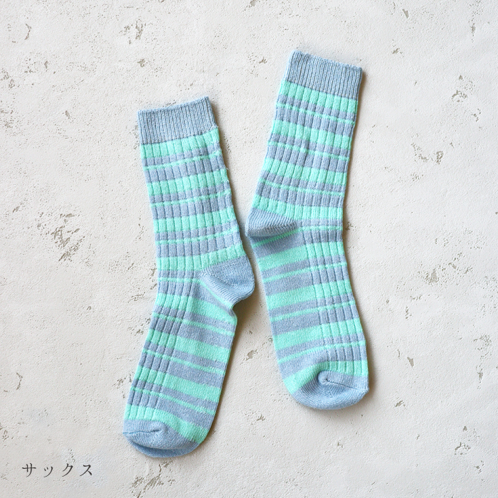 TAWARA（たわら） 綿麻 ボーダークルーソックス 1P 靴下 レディース おしゃれ かわいい リネン コットン ボーダー | TAWARA | 03