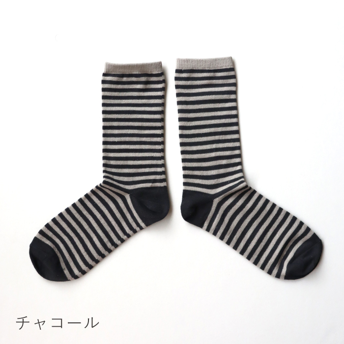 TAWARA（たわら） t41217 綿麻しましまクルーソックス 秋 冬 靴下 レディス おしゃれ シンプル 麻 ボーダー | TAWARA | 01
