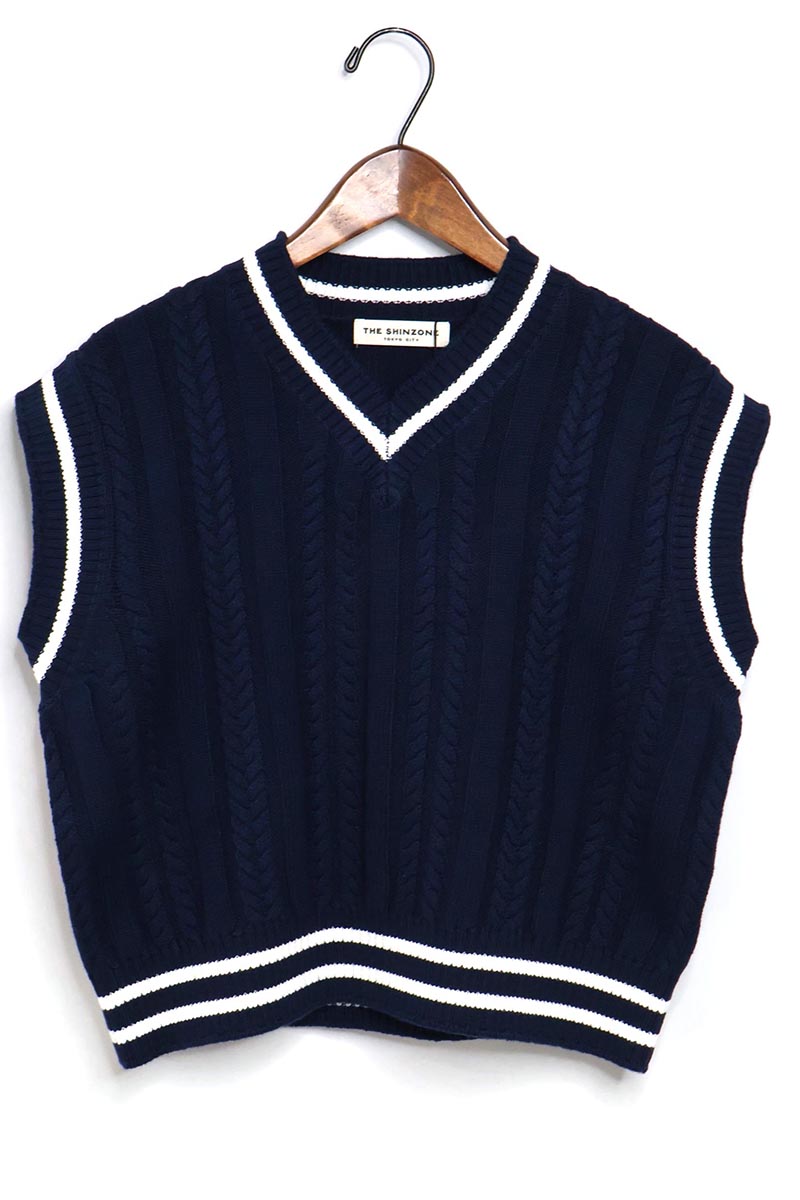 The Shinzone / ニットベスト(薄手)/FREE/コットン/NVY/25MMSNI02 THE SHINZONE（ザ シンゾーン） ☆レディース CABLE KNIT VEST TEE
