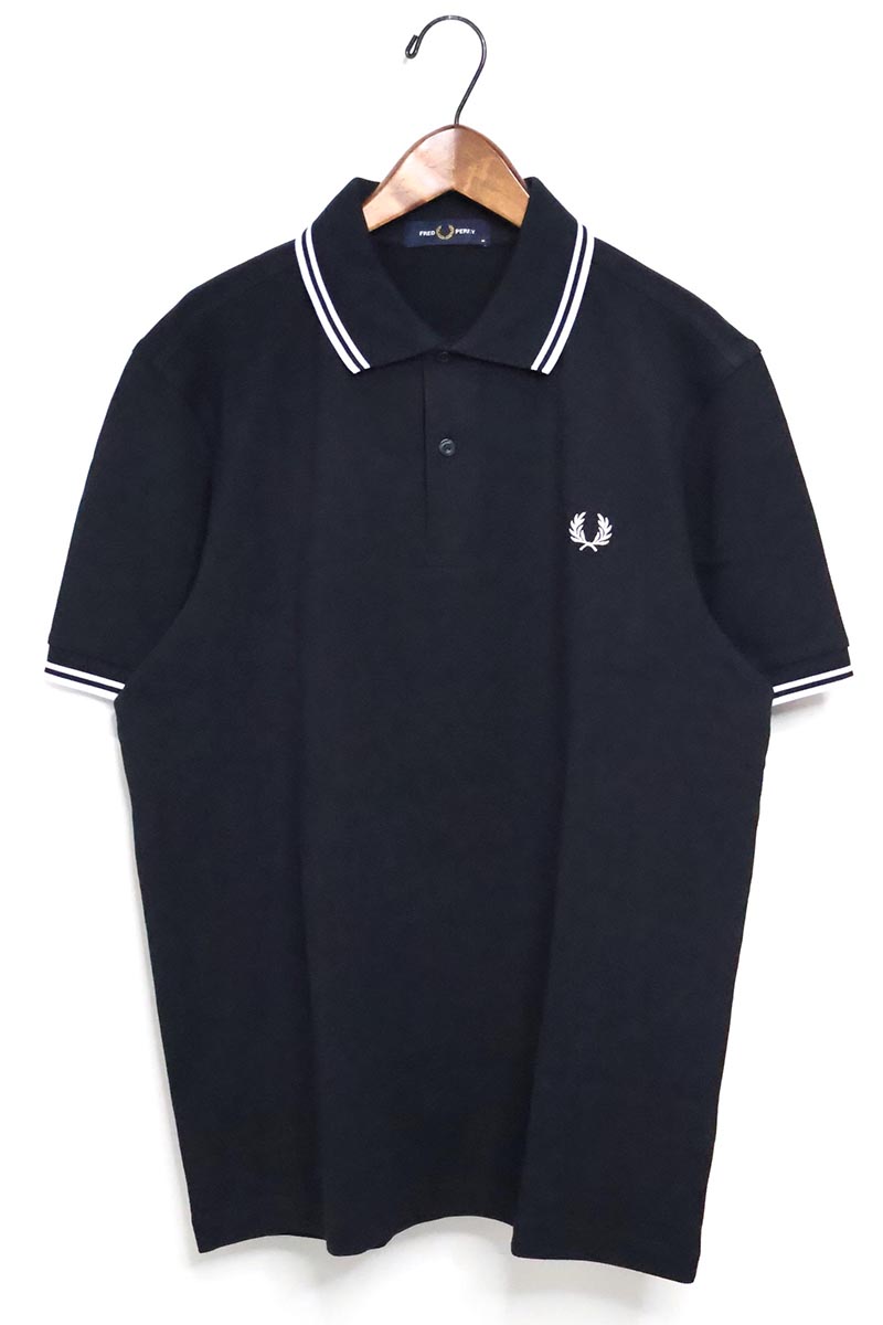 FRED PERRY 定番 M3600 鹿の子ポロシャツ 黒 白ライン M FRED PERRY（フレッドペリー） メンズ レディース ライン入り鹿の子
