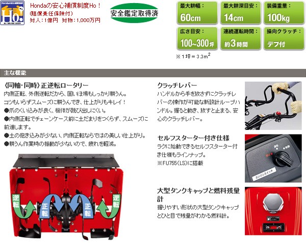 ホンダ耕運機 ラッキー .FU755-L. ミニ耕うん機 :10000066:スターフィールズ ヤフー店 - 通販 - Yahoo!ショッピング