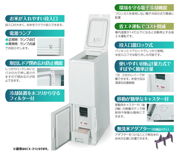 クボタ:低温米びつ「お米番」31kg収納 KCX-31 保冷庫 : スター