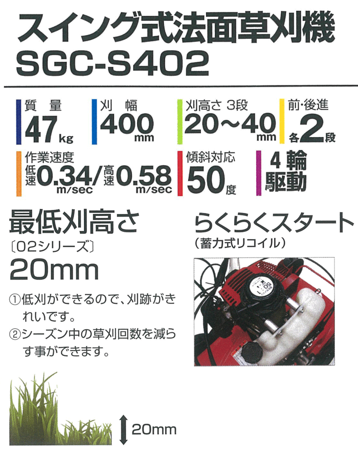 スイング式法面草刈機 SGC-S402A 斎藤農機製作所 刈幅400mm 代引き不可