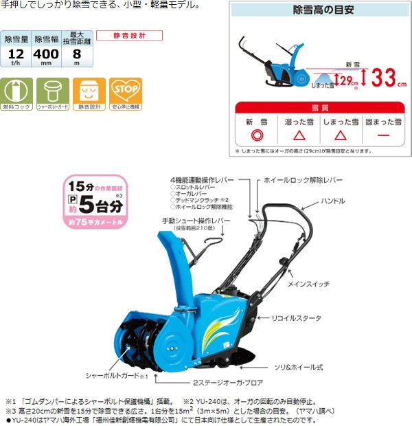 除雪機 ヤマハ ゆっきぃ YAMAHA 小型 手押し式除雪機 家庭用 農業用