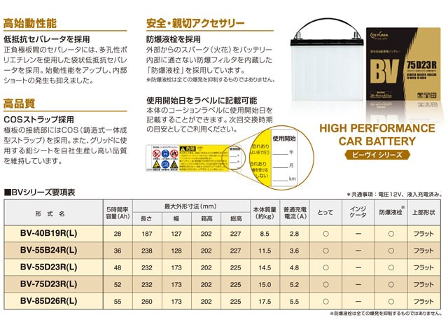 自動車用バッテリー BV-55B24L イプサム 型式GF-SXM10G H10/04〜対応