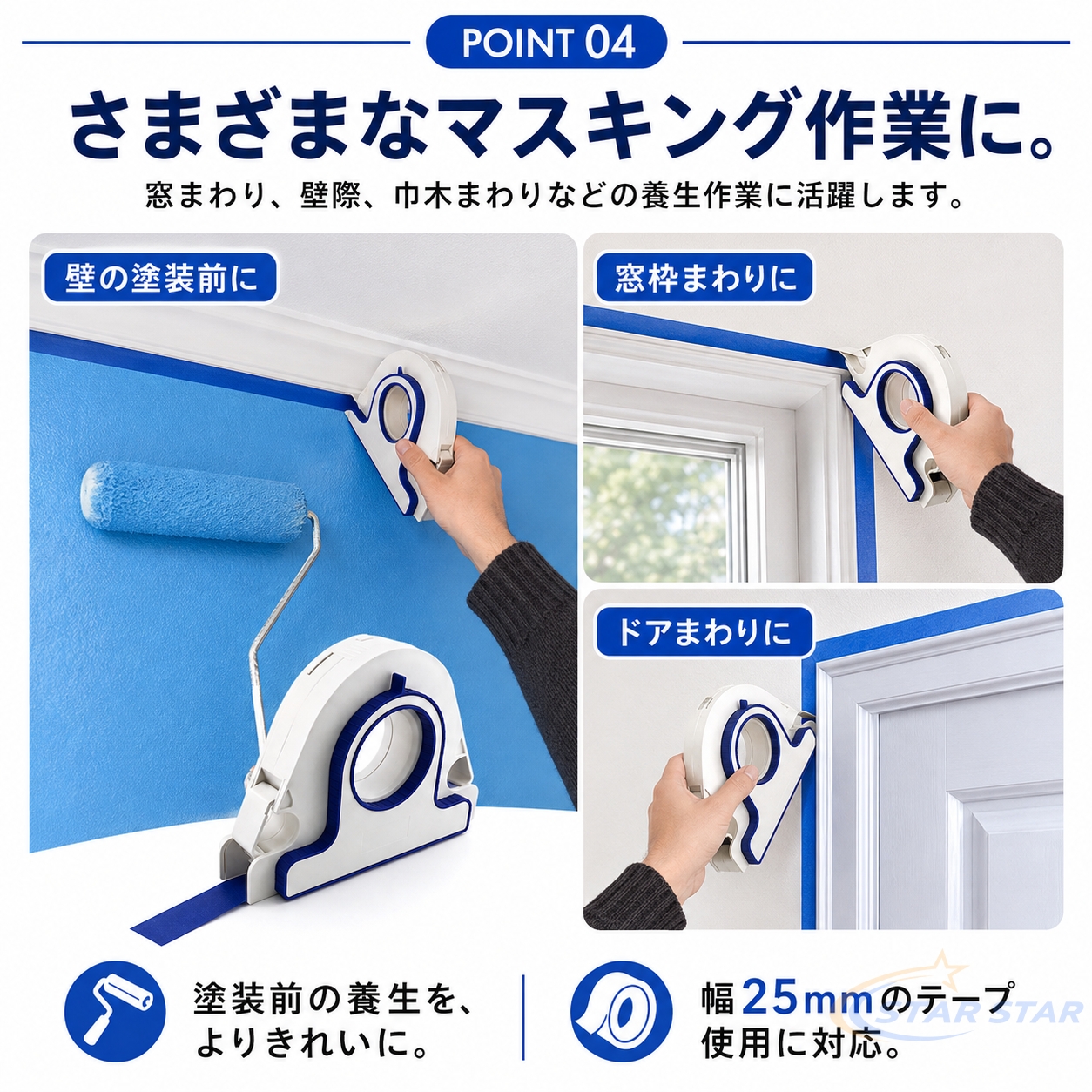 マスキングテープアプリケーター カッター付き テープディスペンサー 手押しテープ貼付機 塗装養生 内装工事 ペンキ塗り 塗装補修 DIYリメイク 模型塗装 関連画像5