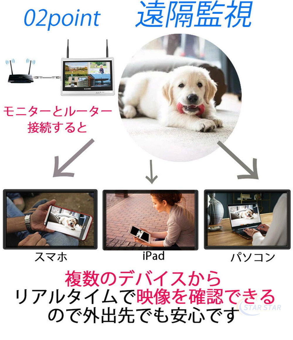 Hiseeu 防犯カメラ 4台 セット ワイヤレス 12インチ LCD液晶 モニタ一 