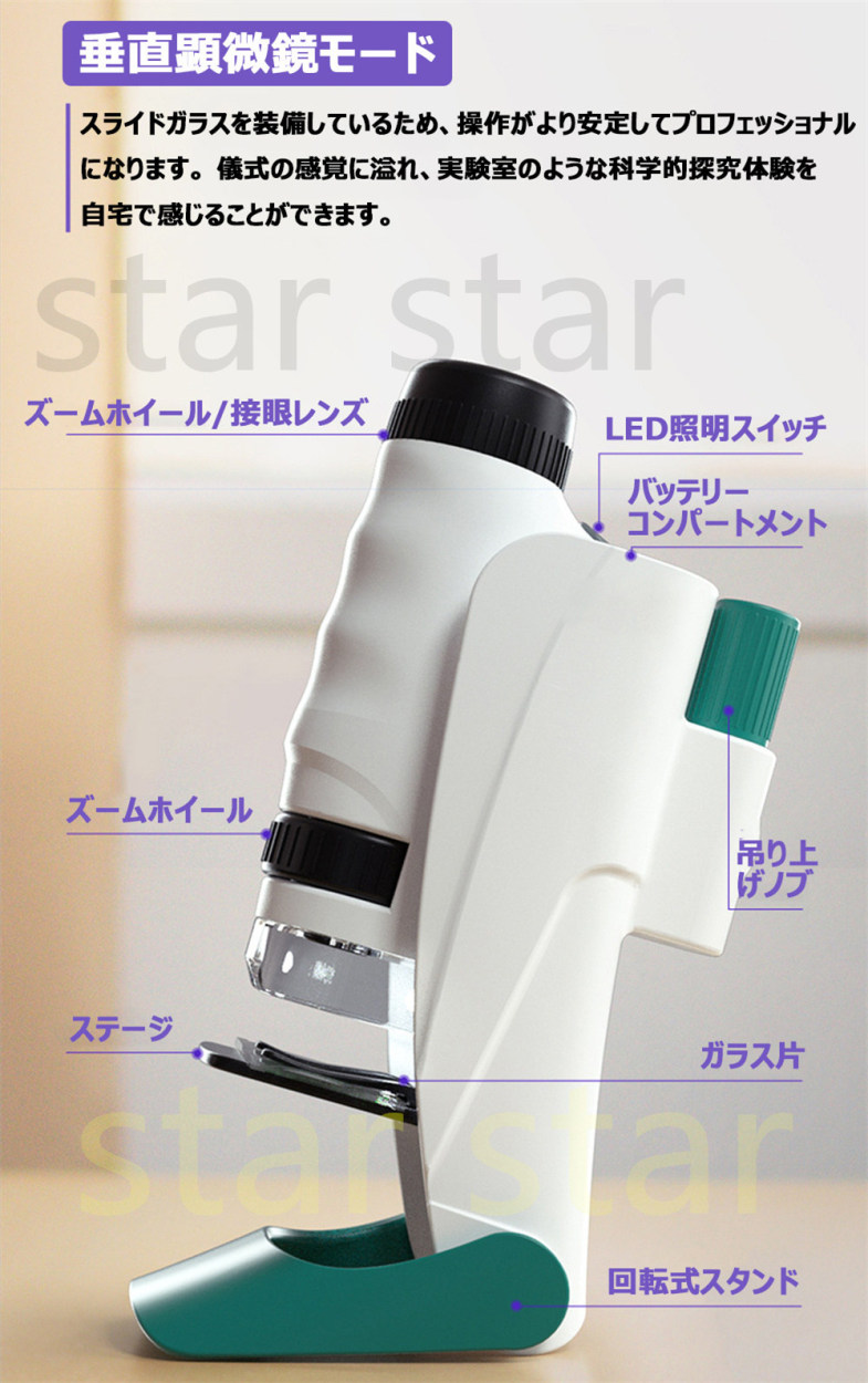 顕微鏡 顕微鏡セット 600~1200倍率 自由研究 高倍率 教育用