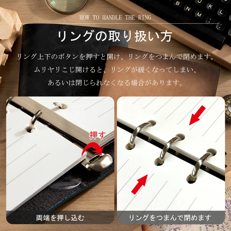 システム手帳 A5 6穴 本革 高級 レザーカバー ミニ 手帳カバー リフィル リング手帳 ノート ビジネス プレゼント メモ帳 メンズ レディース | ブランド登録なし | 09