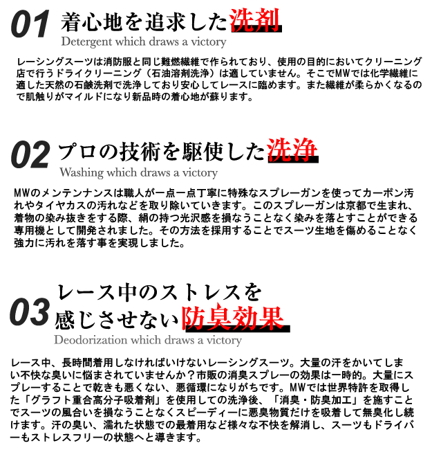 メイクウィナー　レーシングスーツ クリーニング　こだわり