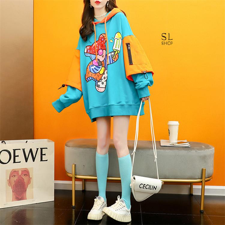 パーカー レディース 切り替え おしゃれ 秋 長袖 チュニック ゆったり フード tシャツ トップス カジュアル 2022|starlandsports|15
