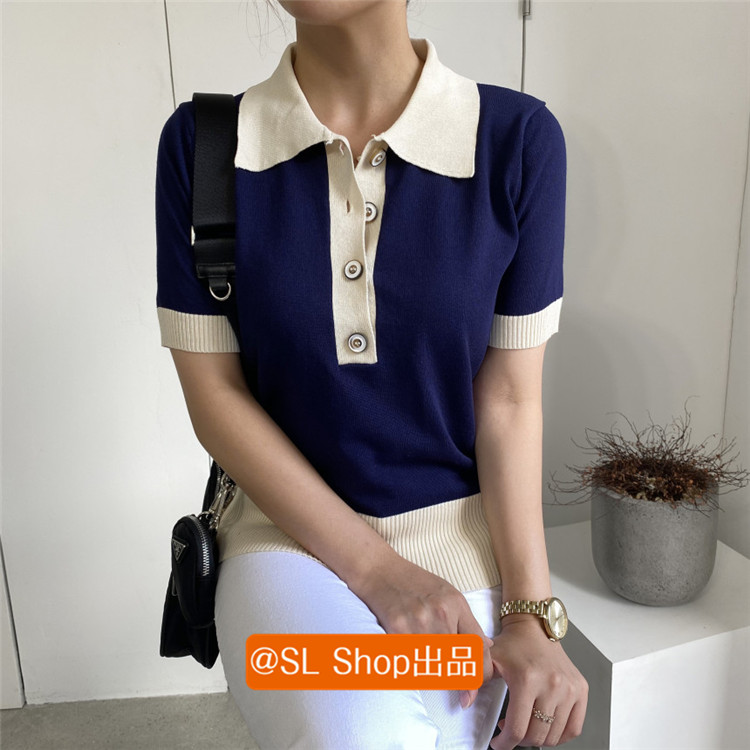 最大50 Offクーポン サマーニット レディース 半袖 ポロシャツ ボーダー 縞柄 配色 バイカラー 襟