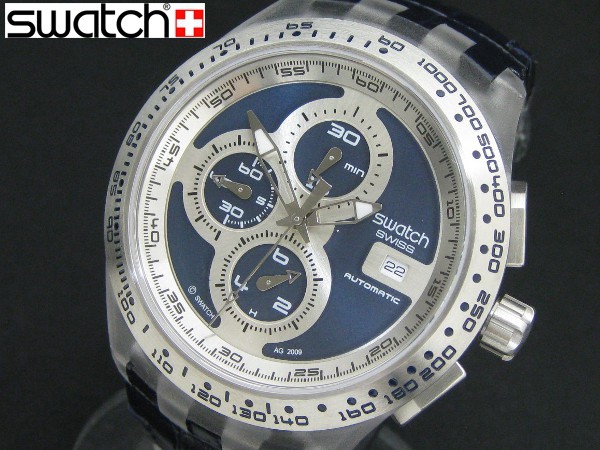 Swatch IRONY SVGK407 スウォッチ クロノグラフ 自動巻 オートマチック メンズ 腕時計 ダークブルー レザー