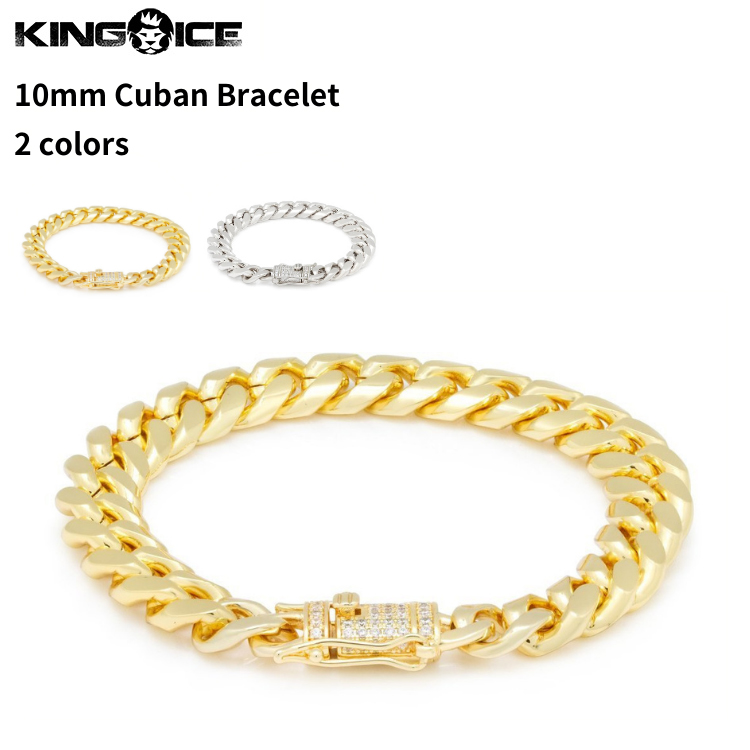 キングアイス King Ice 腕輪 ブレスレット マイアミキューバンカーブチェーン 10mm Miami Cuban Bracelet ゴールド  ステンレス :kingice-0091:State 通販 