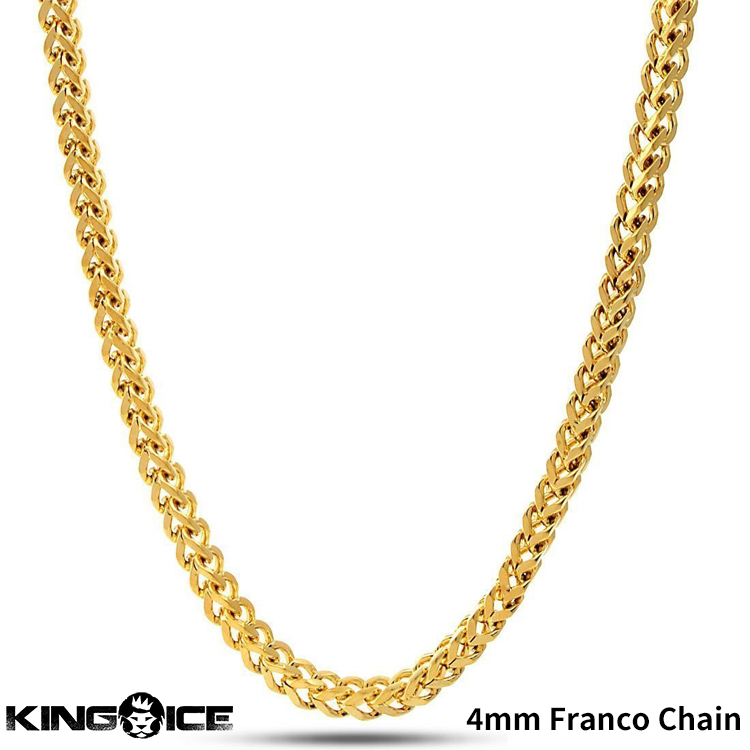 キングアイス King Ice ネックレス フランコチェーン 4mm Franco Chain ゴールド アクセサリー 男性 メンズ ステンレス