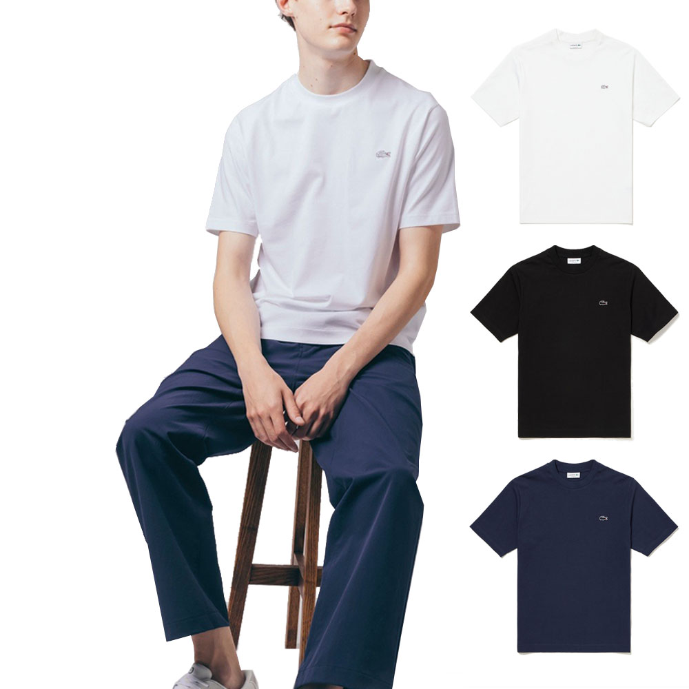 ラコステ Lacoste Tシャツ アウトラインクロッククルーネックTシャツ TH5582-99 メンズ 男性 4 5 6 ティーシャツ ヘビーオンス 厚手 白 黒 紺色｜stay