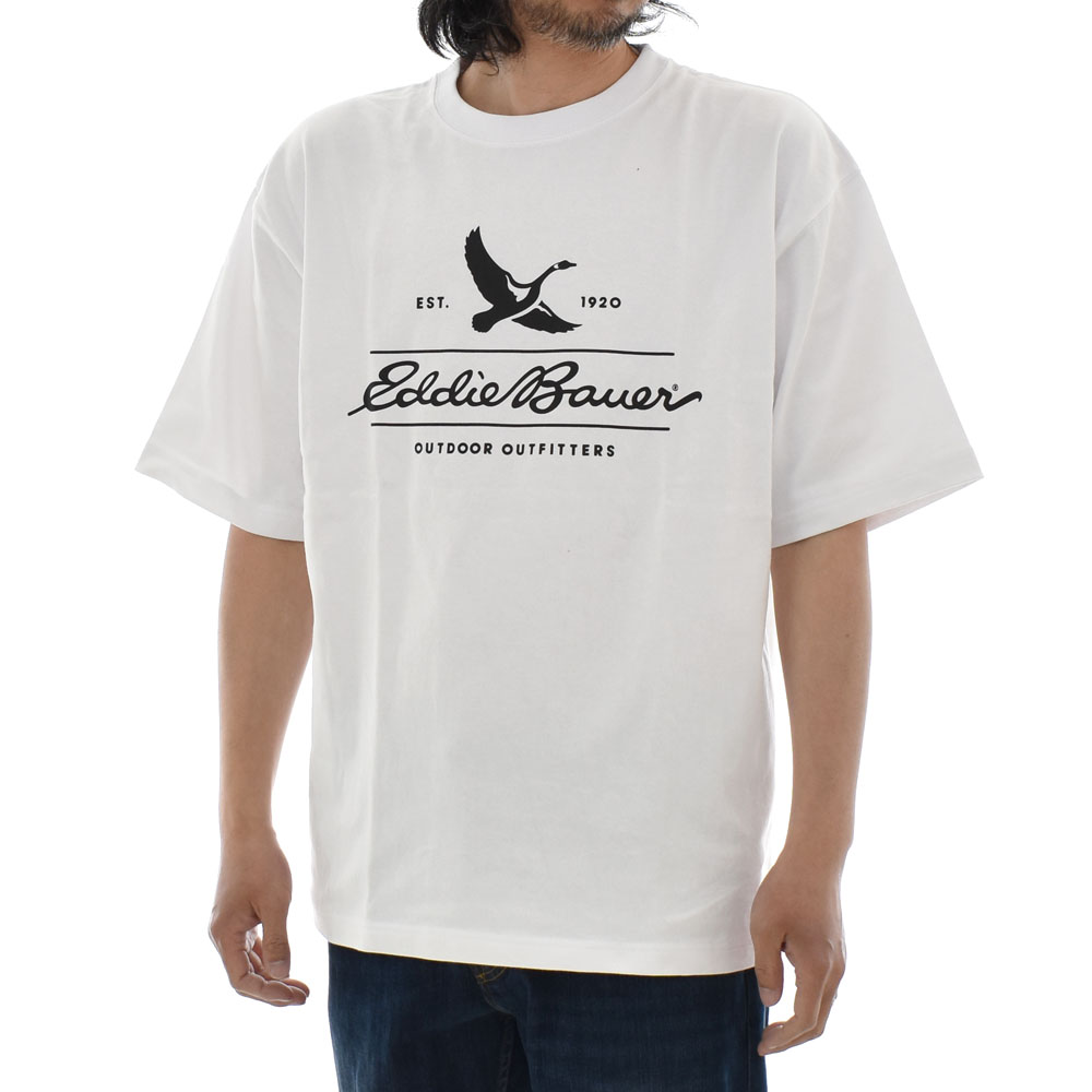 エディー・バウアー EDDIE BAUER Tシャツ クラシック ロゴ プリント 半袖 Tシャツ CLASSIC LOGO PRINT SS TEE E801061M メンズ 白 紺 | Eddie Bauer | 01