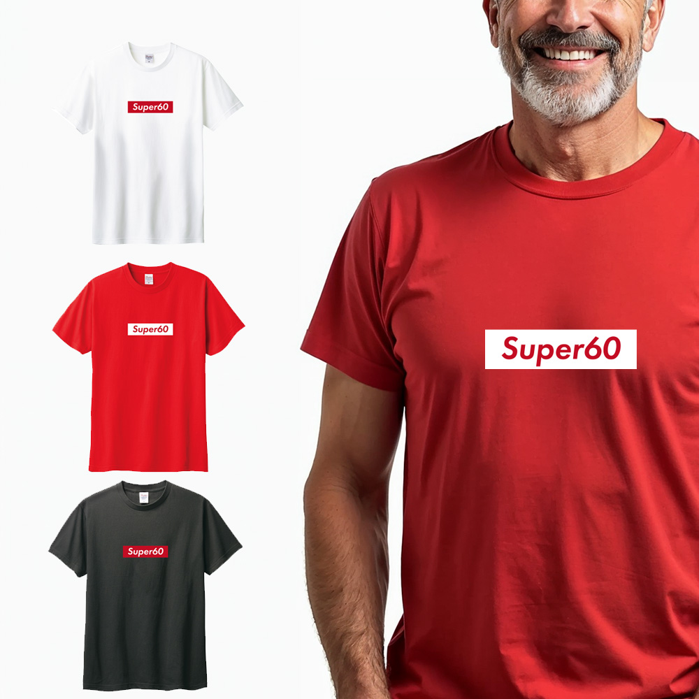 還暦 ボックスロゴTシャツ Super 60 スーパー60 還暦祝い Tシャツ 還暦Tシャツ 半袖 ネタTシャツ 文字Tシャツ 祖父 祖母 父 母 メンズ レディース プレゼント｜StayBlue