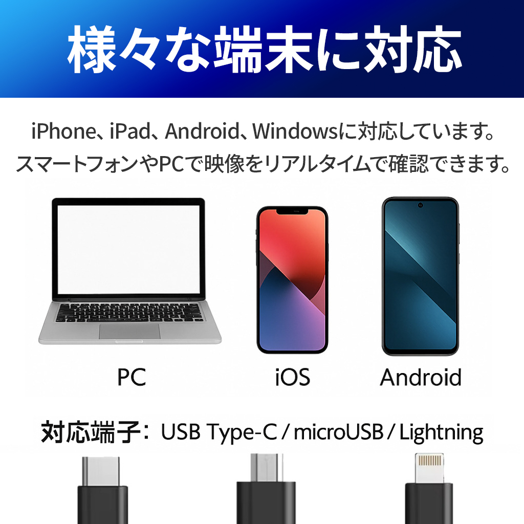 内視鏡 内視鏡カメラ スマホ iPhone Android スコープ 1080p